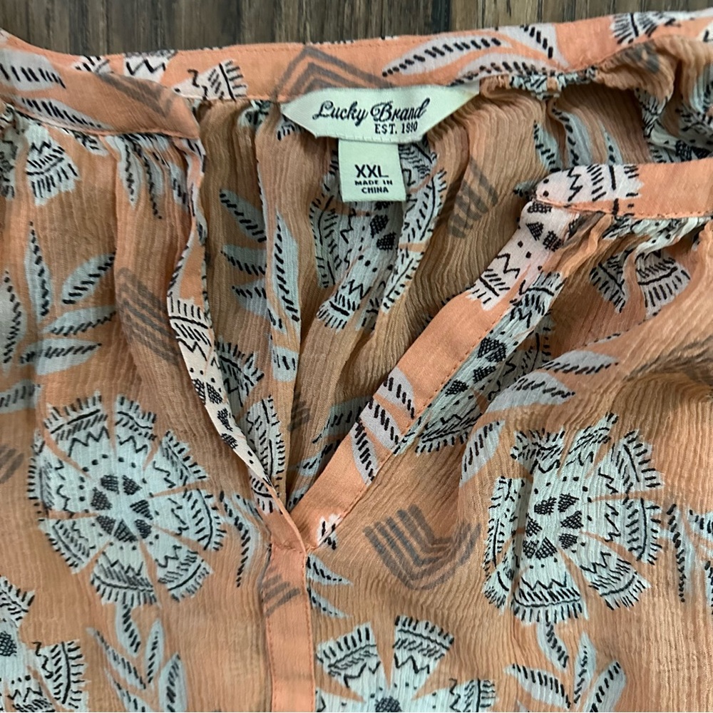 Lucky Brand Riviera Coral Silk Peasant Blouse - Picture 5 of 9